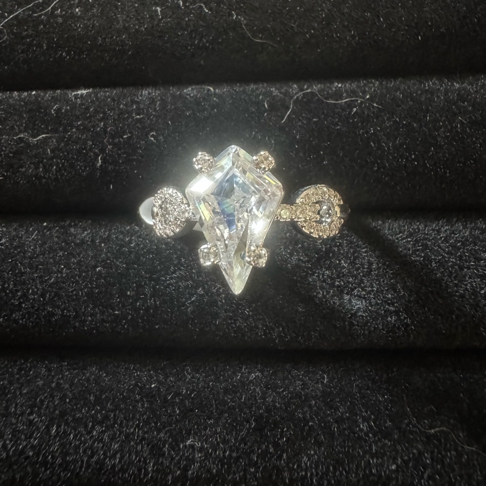 Diamond cubic zirconia ring on Rhodium plating